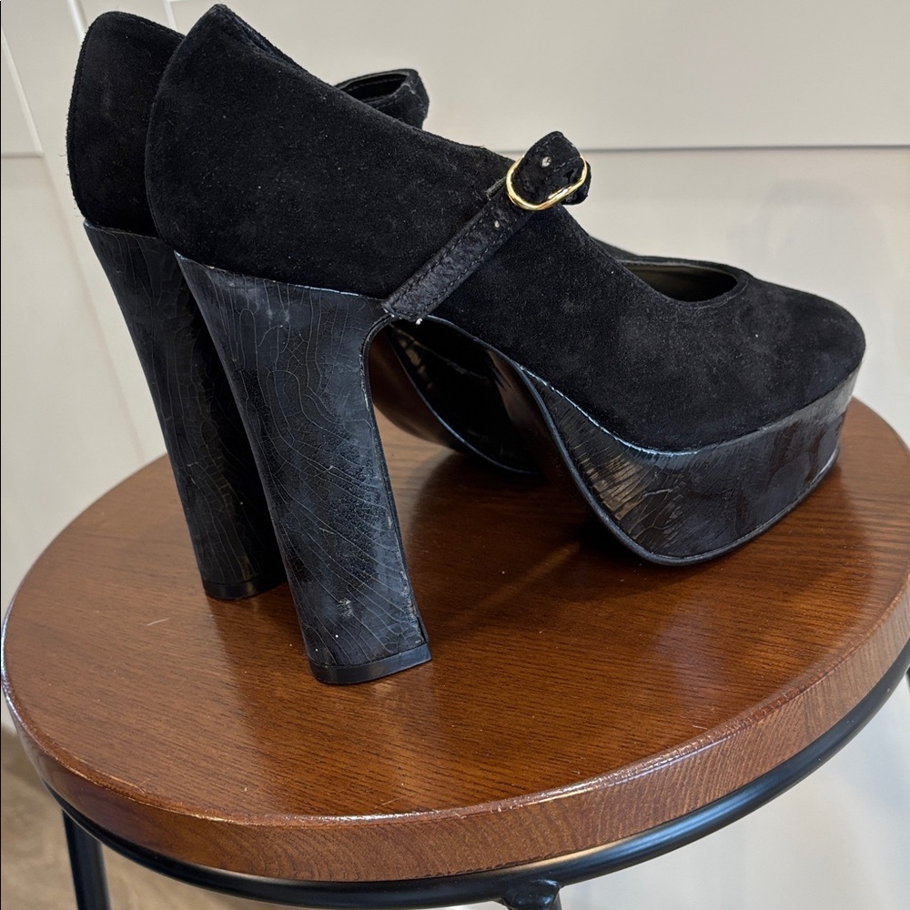 Wild Pair Black Suede Platform Heels - Picture 5 of 6